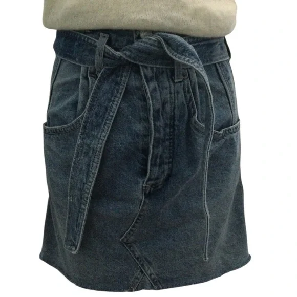 We The Free People Distressed Raw Hem Button Fly Denim Jean Mini Skirt - Picture 1 of 6